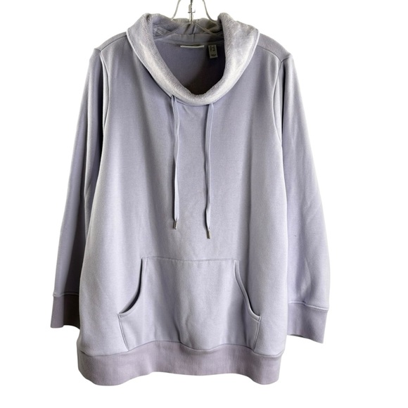 DENIM & CO SIZE 1X LAVENDER COLLAR LONG SLEEVE SWEATSHIRT COTTON BLEND TOP $64 - Picture 1 of 3